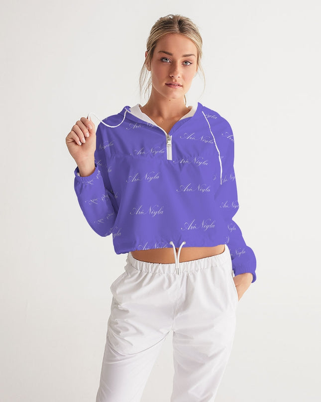AriNiyla Purple Allover Print Women's Cropped Pullover Windbreaker Jacket