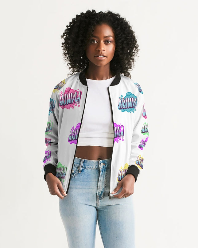 AriNiyla Multi White Tagged Bomber Jacket Women's Bomber Jacket