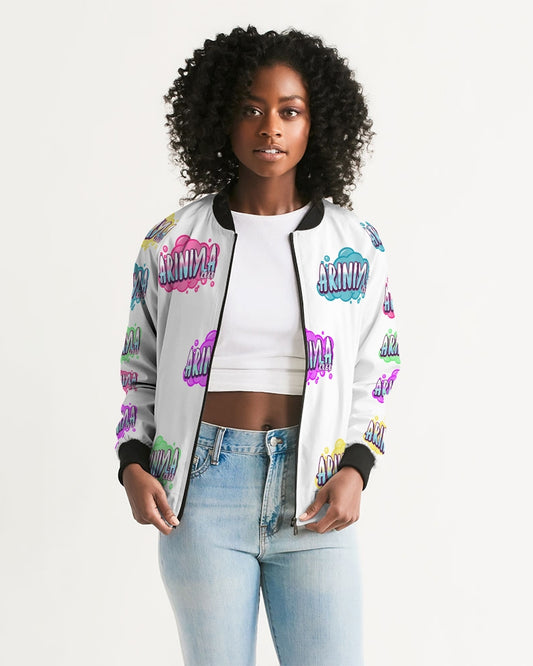 AriNiyla Multi White Tagged Bomber Jacket Women's Bomber Jacket