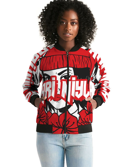AriNiyla Red Logo Women Bomber Jacket