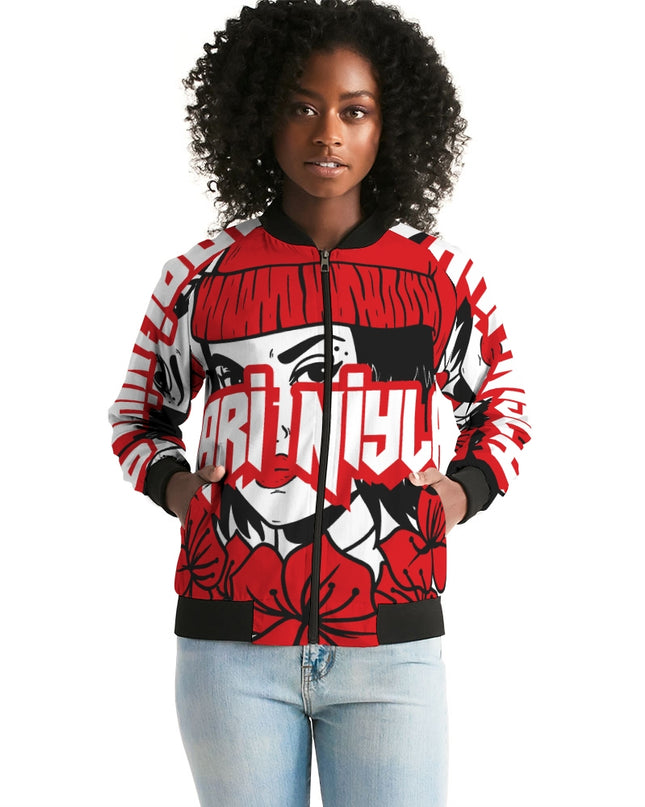 AriNiyla Red Logo Women Bomber Jacket