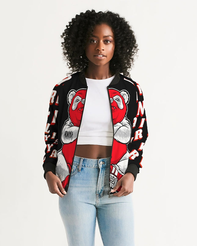 AriNiyla Red Black and White Tuff Luv Panda Women Bomber Jacket
