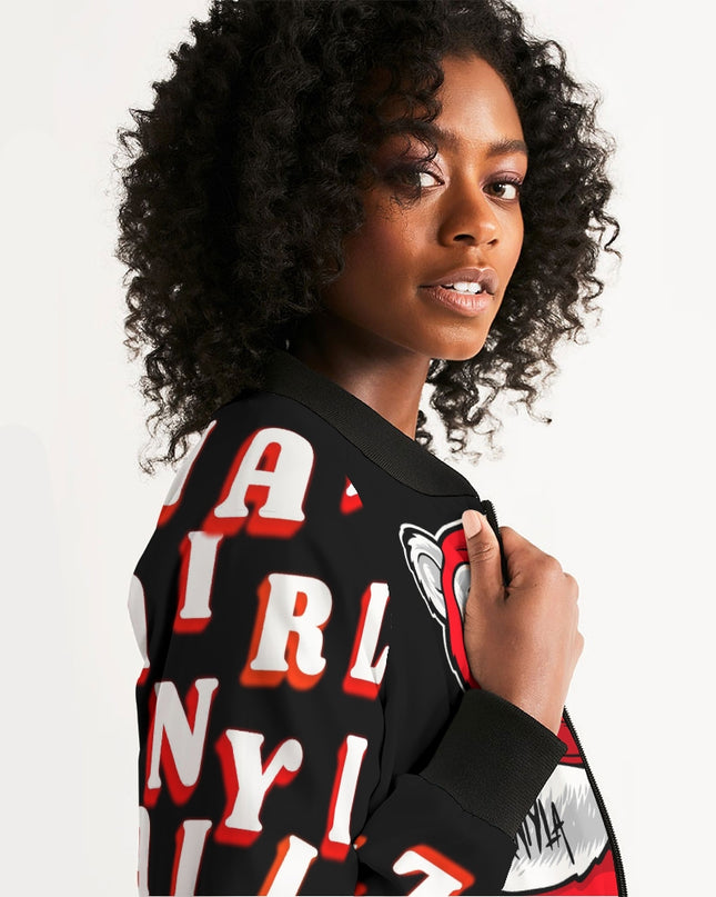 AriNiyla Red Black and White Tuff Luv Panda Women Bomber Jacket