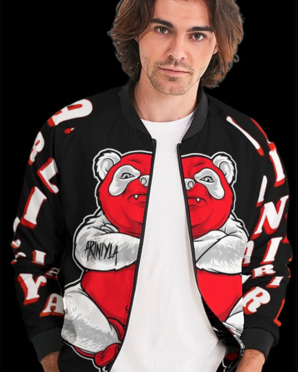 AriNiyla Black Red and White Tuff Luv Panda Men Bomber Jacket