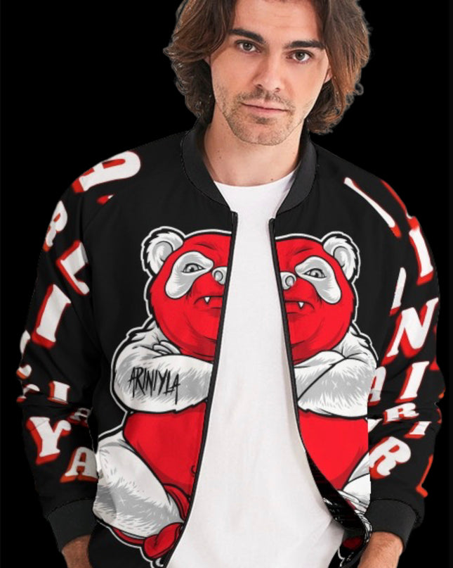 AriNiyla Black Red and White Tuff Luv Panda Men Bomber Jacket