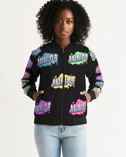 AriNiyla Multi Black Tagged Bomber jacket Women's Bomber Jacket