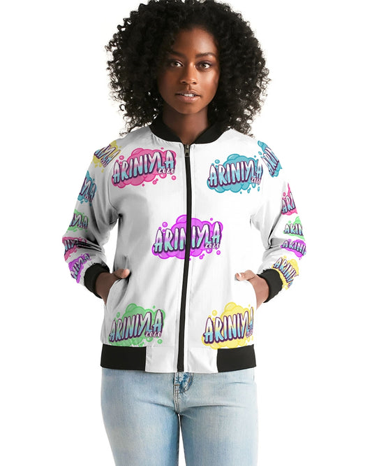 AriNiyla Multi White Tagged Bomber Jacket Women's Bomber Jacket