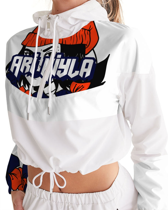 AriNiyla Orange Logo Pullover Women's Cropped Windbreaker jacket