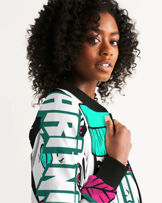 AriNiyla Teal Blue Logo Women's Bomber Jacket