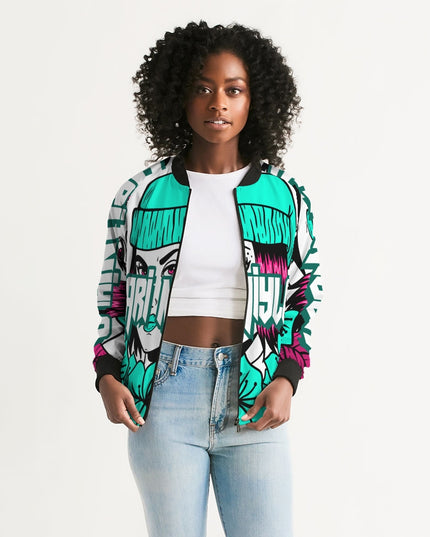 AriNiyla Teal Blue Logo Women's Bomber Jacket