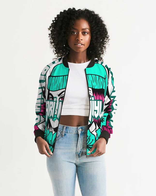 AriNiyla Teal Blue Logo Women's Bomber Jacket