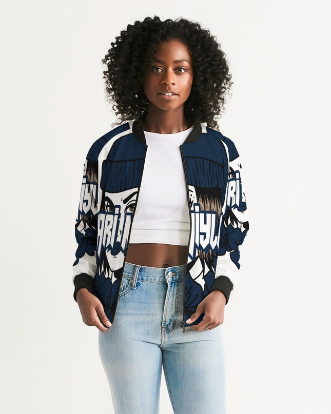 AriNiyla Dark Blue Logo Women Bomber Jacket