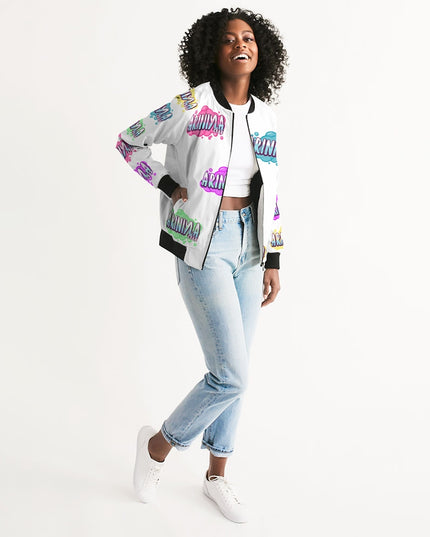 AriNiyla Multi White Tagged Bomber Jacket Women's Bomber Jacket