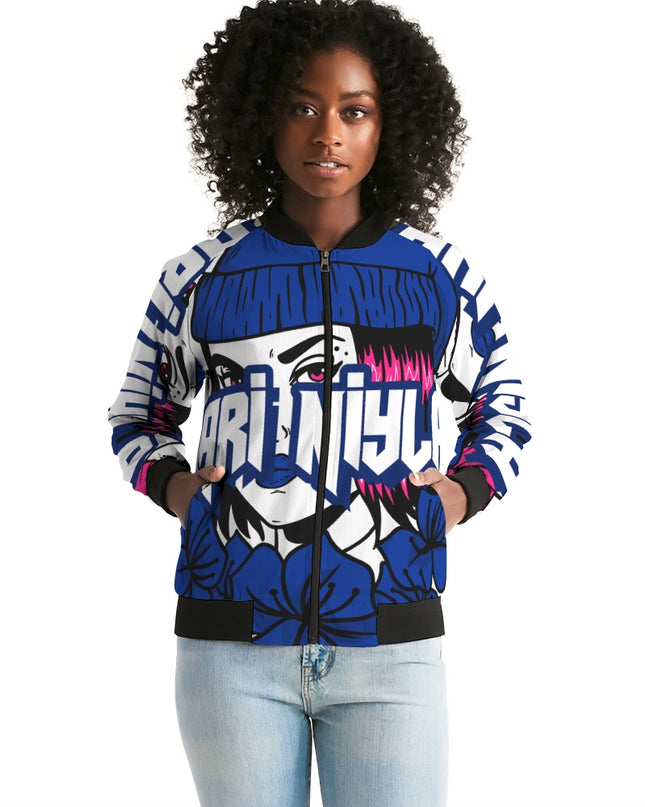 AriNiyla Royal Blue Logo Women's Bomber Jacket