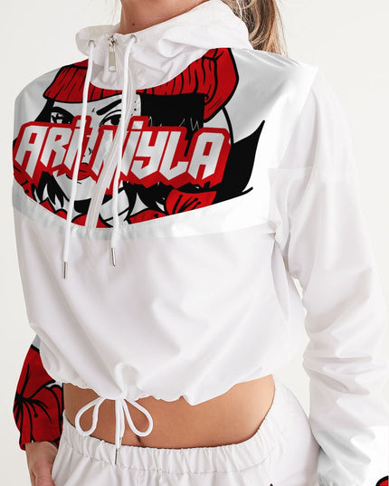 AriNiyla Red White and Black Logo Women Cropped Windbreaker
