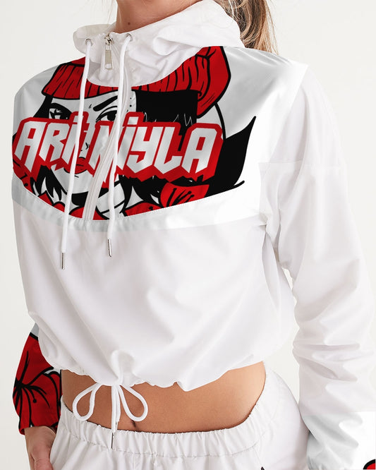 AriNiyla Red White and Black Logo Women Cropped Windbreaker