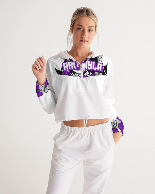 AriNiyla Purple Logo Women's Pullover Cropped Windbreaker Jacket