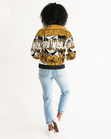 AriNiyla Gold Logo Women Bomber Jacket