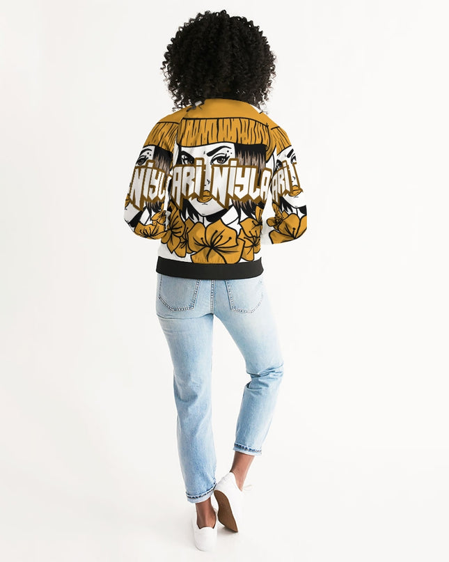 AriNiyla Gold Logo Women Bomber Jacket