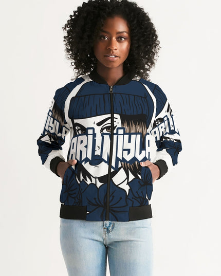 AriNiyla Dark Blue Logo Women Bomber Jacket
