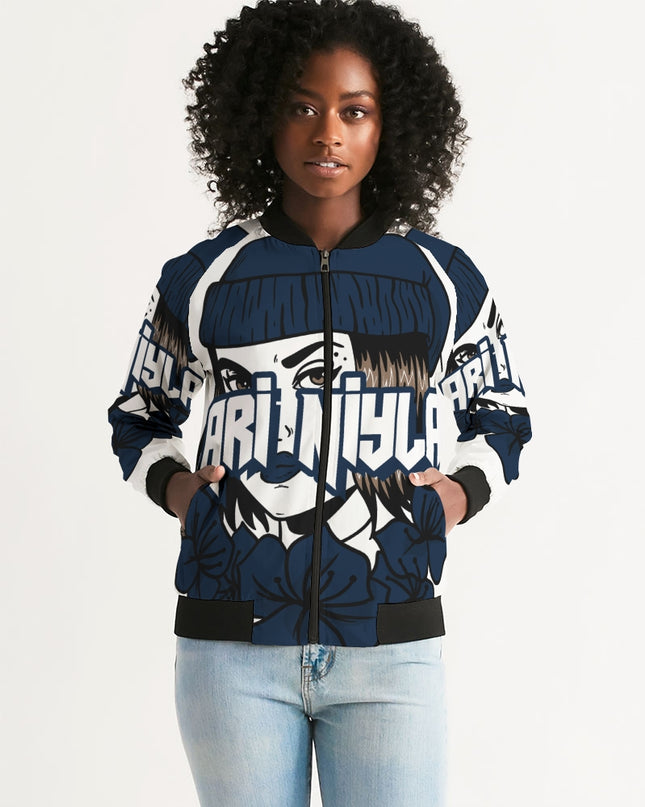 AriNiyla Dark Blue Logo Women Bomber Jacket