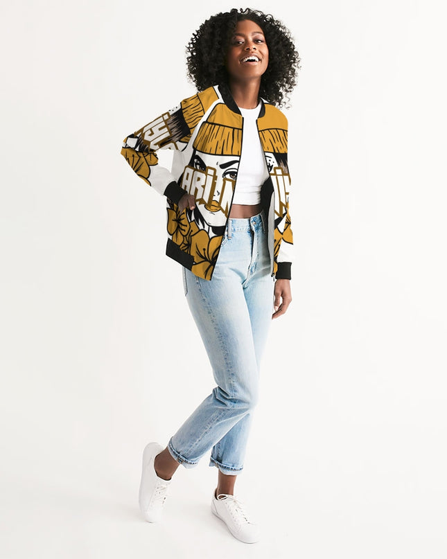 AriNiyla Gold Logo Women Bomber Jacket