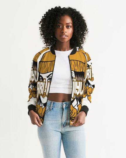 AriNiyla Gold Logo Women Bomber Jacket