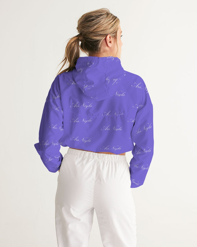 AriNiyla Purple Allover Print Women's Cropped Pullover Windbreaker Jacket