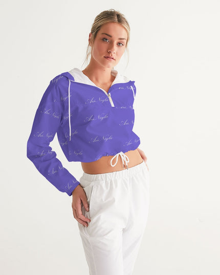 AriNiyla Purple Allover Print Women's Cropped Pullover Windbreaker Jacket