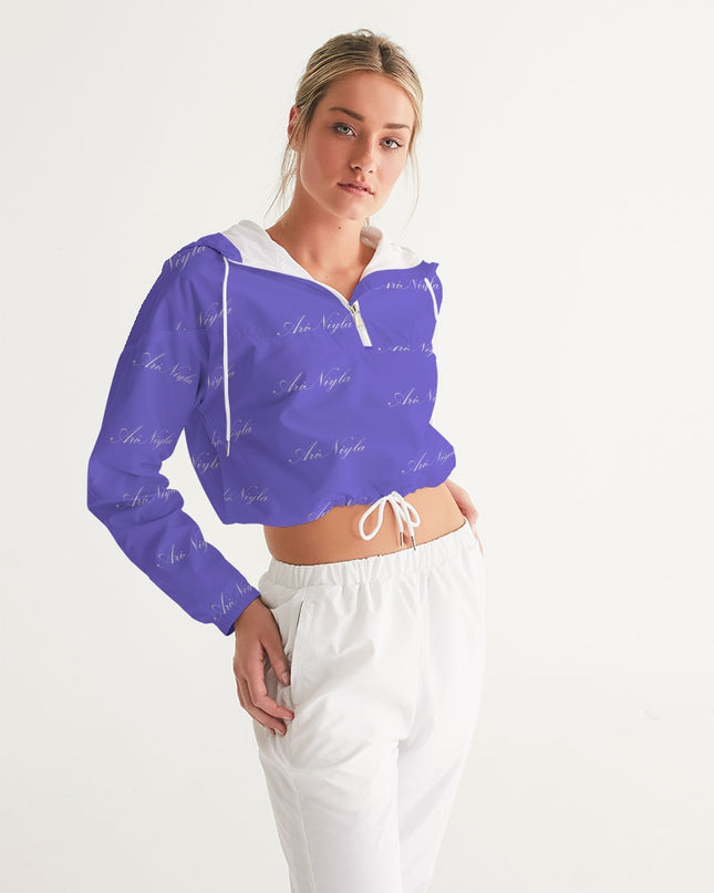 AriNiyla Purple Allover Print Women's Cropped Pullover Windbreaker Jacket