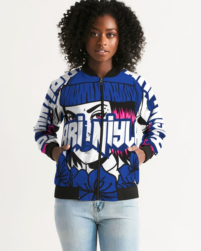 AriNiyla Royal Blue Logo Women's Bomber Jacket