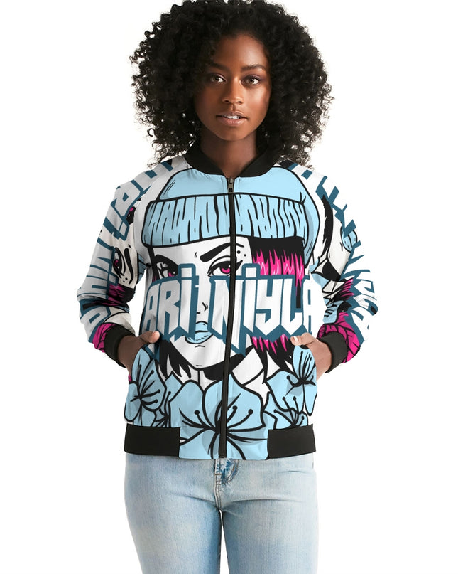 AriNiyla Soft Blue Logo Women's Bomber Jacket