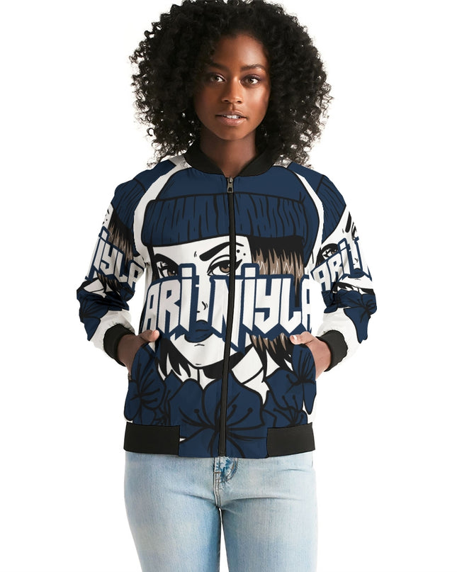 AriNiyla Dark Blue Logo Women Bomber Jacket