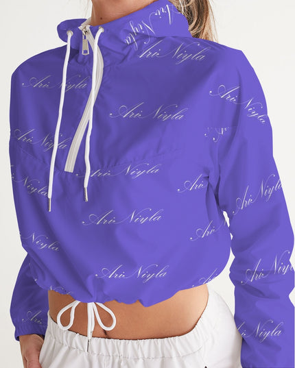 AriNiyla Purple Allover Print Women's Cropped Pullover Windbreaker Jacket