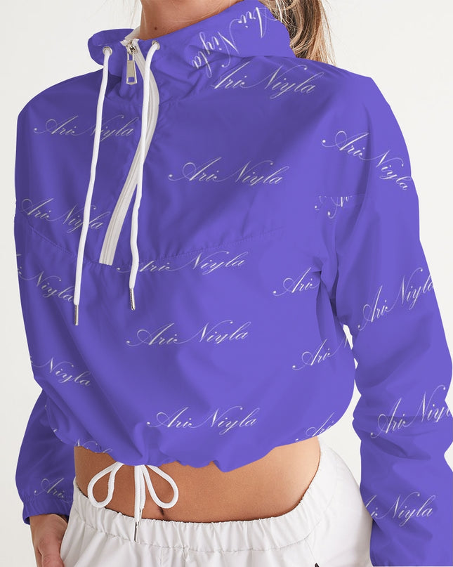 AriNiyla Purple Allover Print Women's Cropped Pullover Windbreaker Jacket