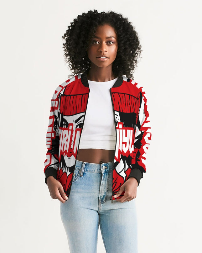 AriNiyla Red Logo Women Bomber Jacket