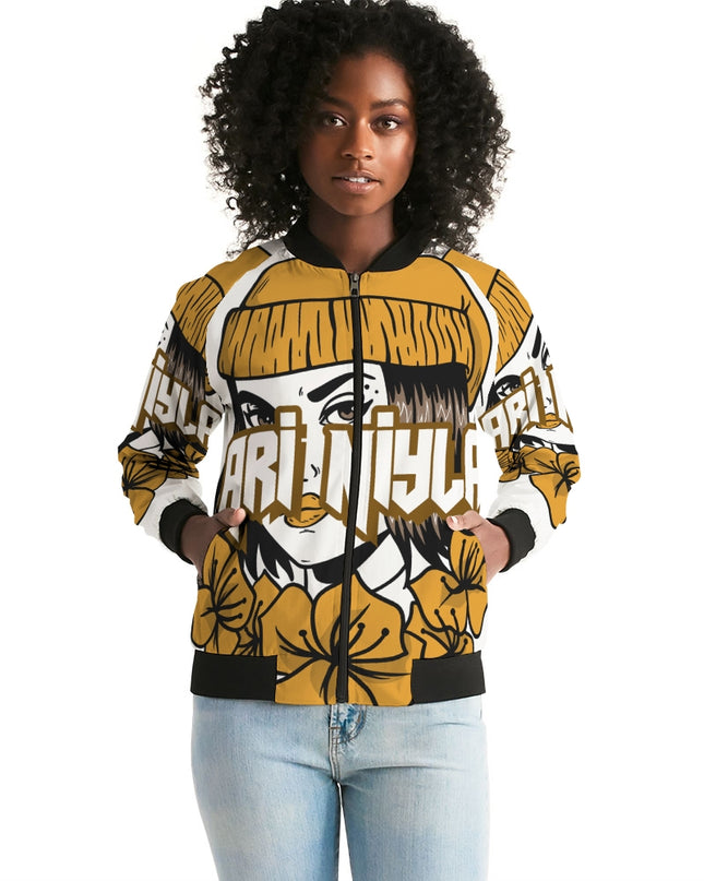 AriNiyla Gold Logo Women Bomber Jacket