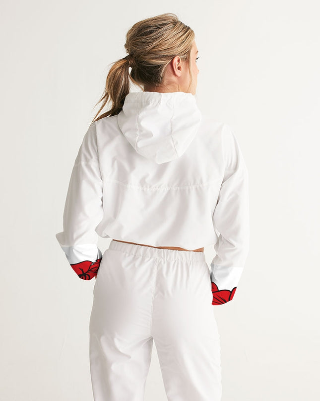 AriNiyla Red White and Black Logo Women Cropped Windbreaker