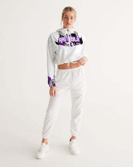 AriNiyla Purple Logo Women's Pullover Cropped Windbreaker Jacket