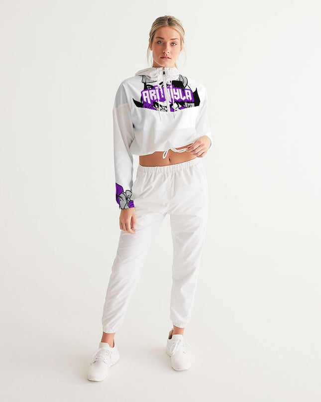 AriNiyla Purple Logo Women's Pullover Cropped Windbreaker Jacket