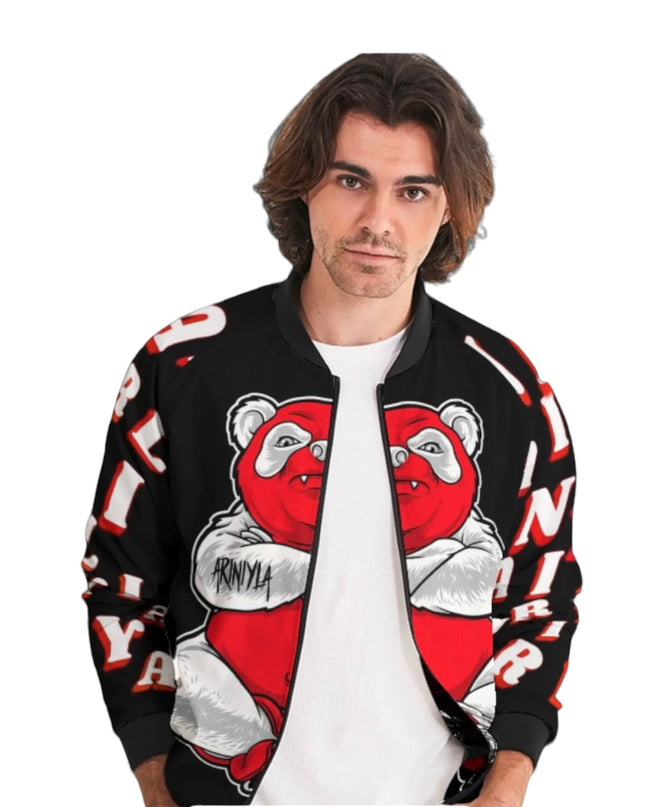 AriNiyla Black Red and White Tuff Luv Panda Men Bomber Jacket