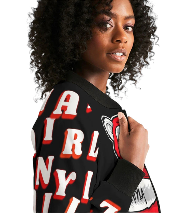 AriNiyla Red Black and White Tuff Luv Panda Women Bomber Jacket
